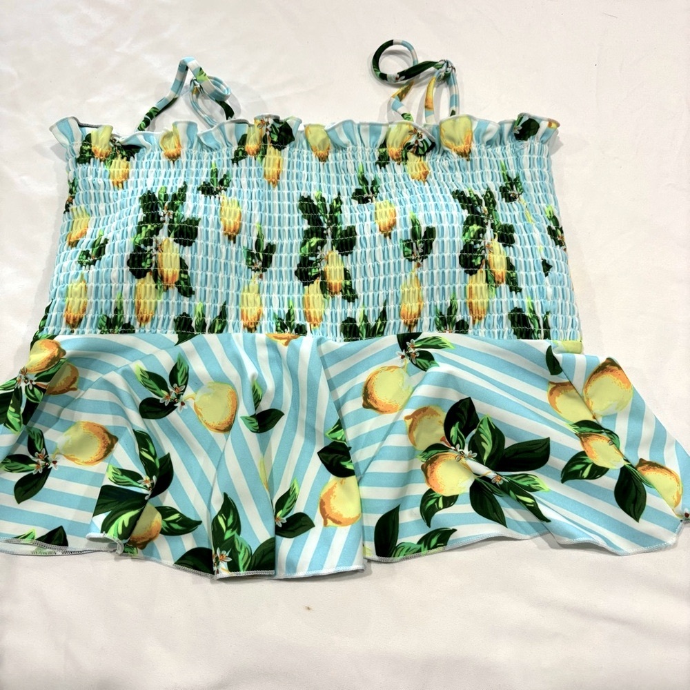 Cupshe tankini top lemon pattern adjustable straps women’s size L